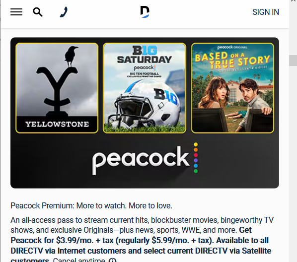 Peacock on directv 7