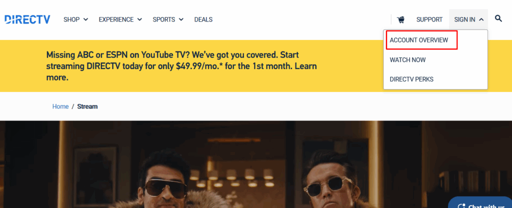 Account Overview Option DirecTV